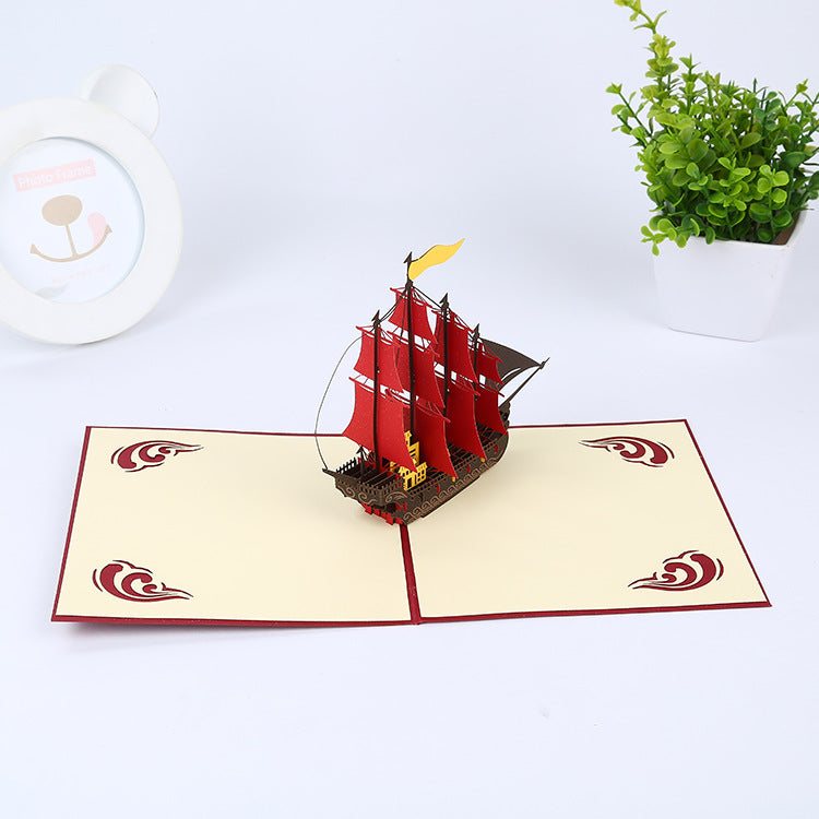 Sailing Ship Pop Up Card - 2 Styles | 3D Card | Blue or Red Ship