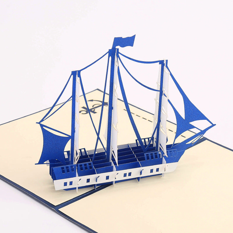 Sailing Ship Pop Up Card - 2 Styles | 3D Card | Blue or Red Ship