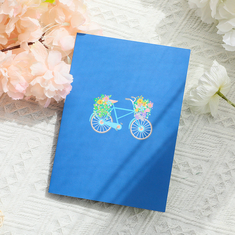 Bike and Flowers Pop Up Card in Blue | 3D Card | Birthday | Wedding | Anniversary | Mothers Day | Greeting Card