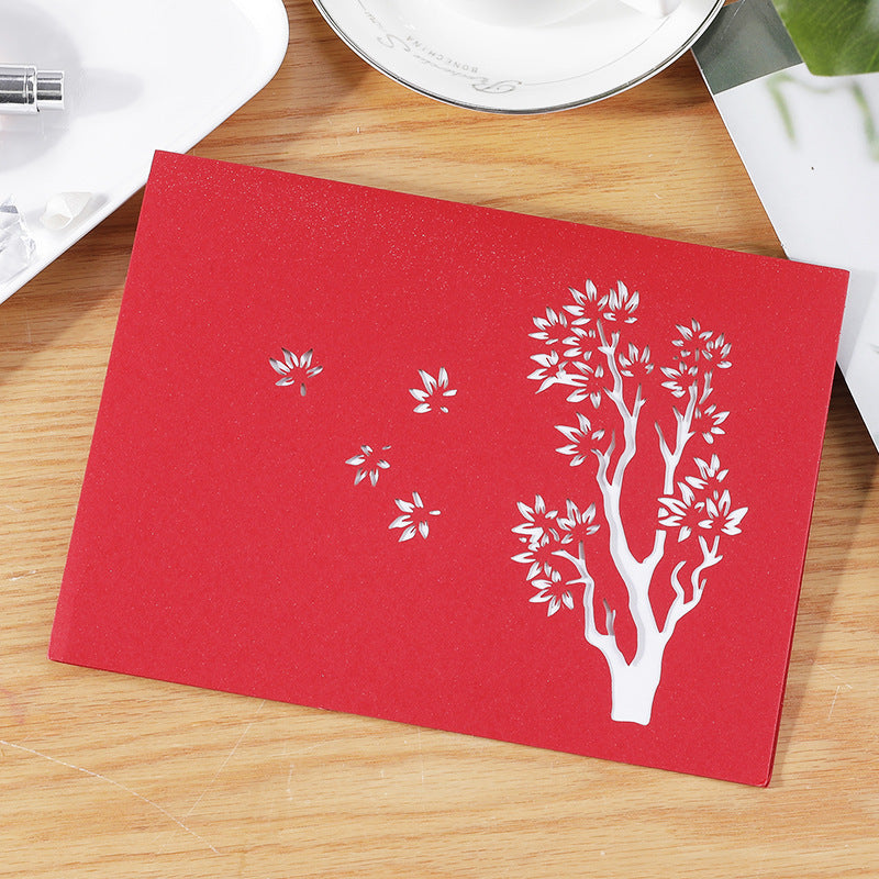 Red Maple Tree Pop Up Card - Q&T 3D Cards and Envelopes