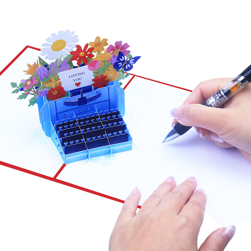 Flower Bouquet in Typewriter Pop Up Card