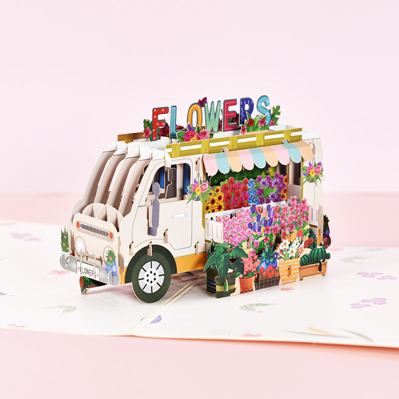 Flower Van Pop Up Card | Unusual Gift for Birthday, Mother's Day or Wedding