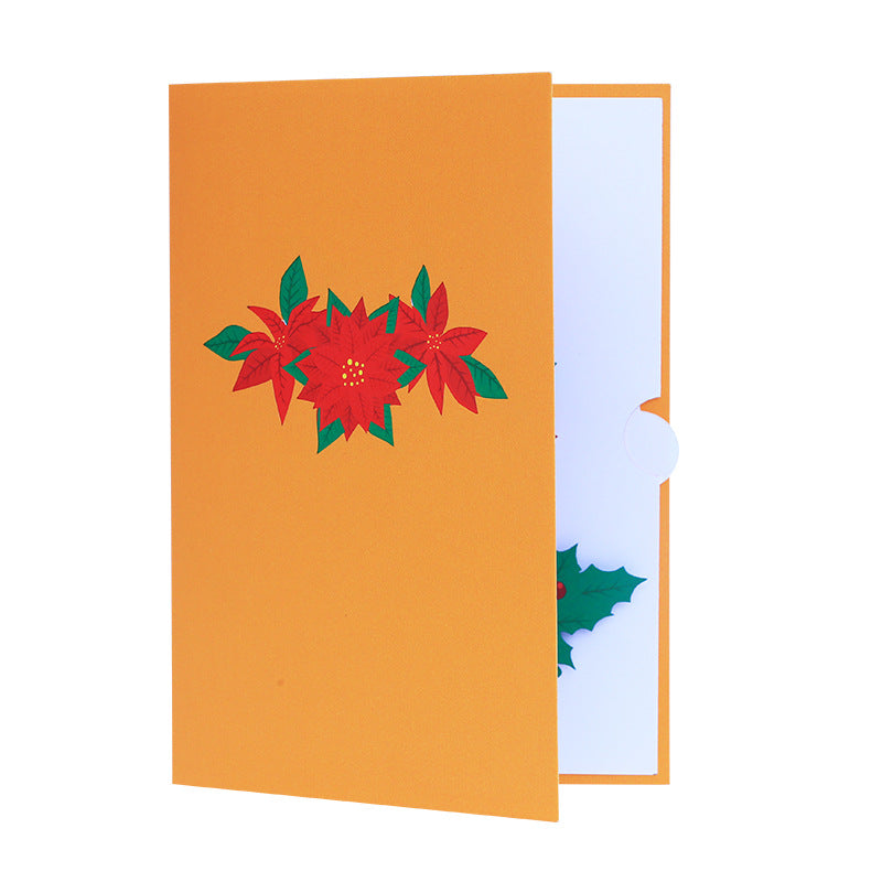 Christmas Poinsettia Flowers Pop Up Card