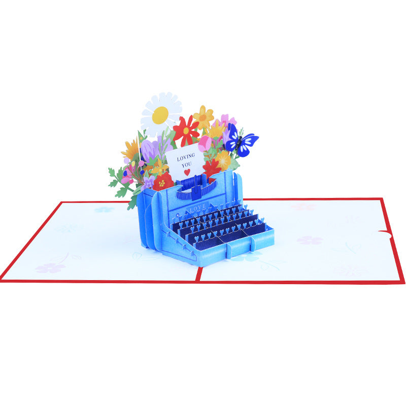 Flower Bouquet in Typewriter Pop Up Card