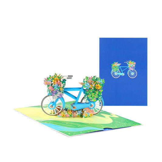 Bike and Flowers Pop Up Card in Blue | 3D Card | Birthday | Wedding | Anniversary | Mothers Day | Greeting Card