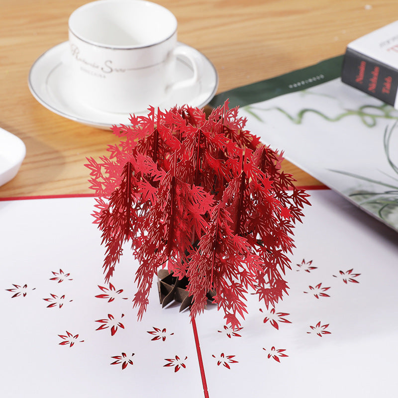 Red Maple Tree Pop Up Card - Q&T 3D Cards and Envelopes