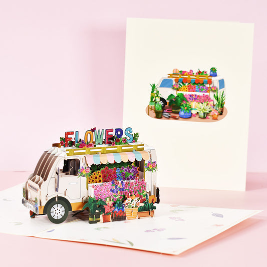 Flower Van Pop Up Card | Unusual Gift for Birthday, Mother's Day or Wedding