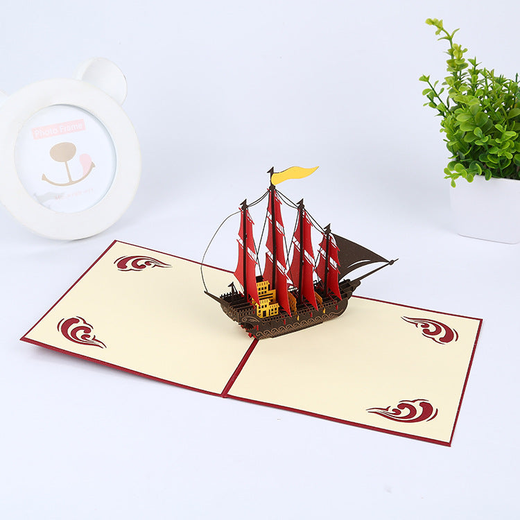 Sailing Ship Pop Up Card - 2 Styles | 3D Card | Blue or Red Ship