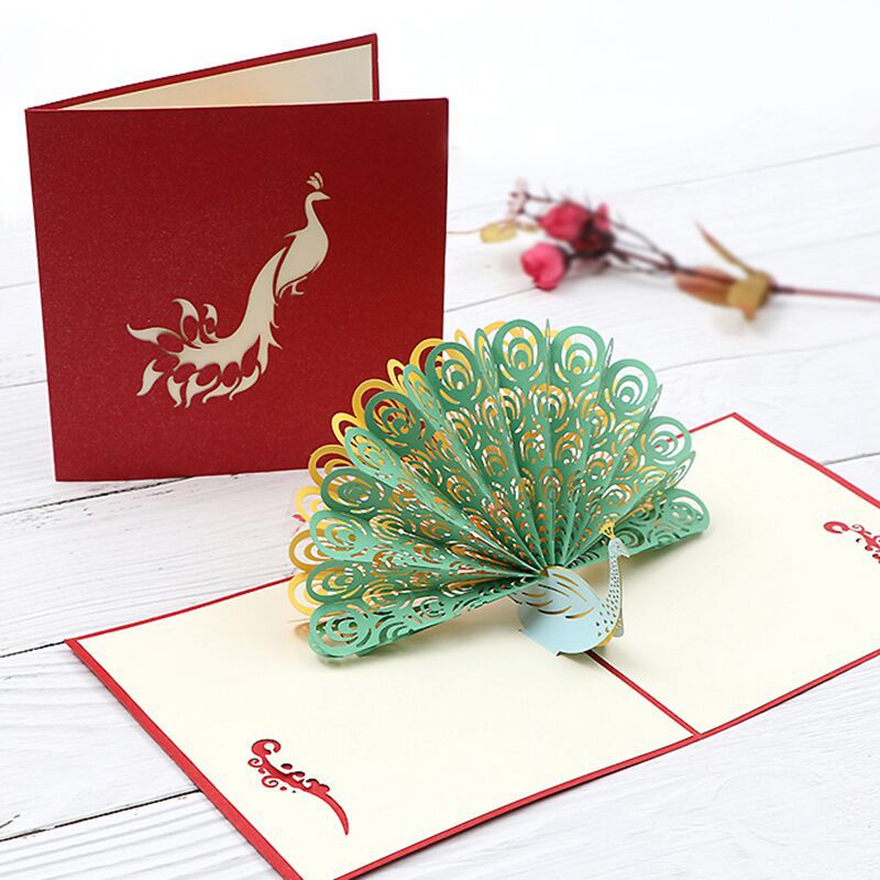 White or Colourful Peacock Pop Up Card | Birthday | Greeting Card | 3D Card