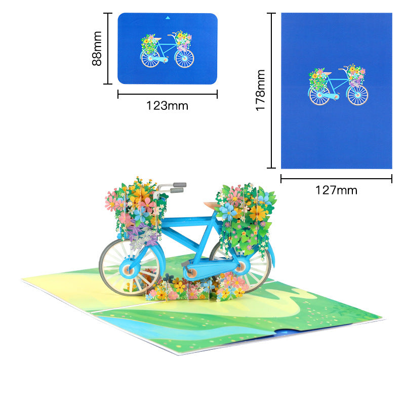 Bike and Flowers Pop Up Card in Blue | 3D Card | Birthday | Wedding | Anniversary | Mothers Day | Greeting Card