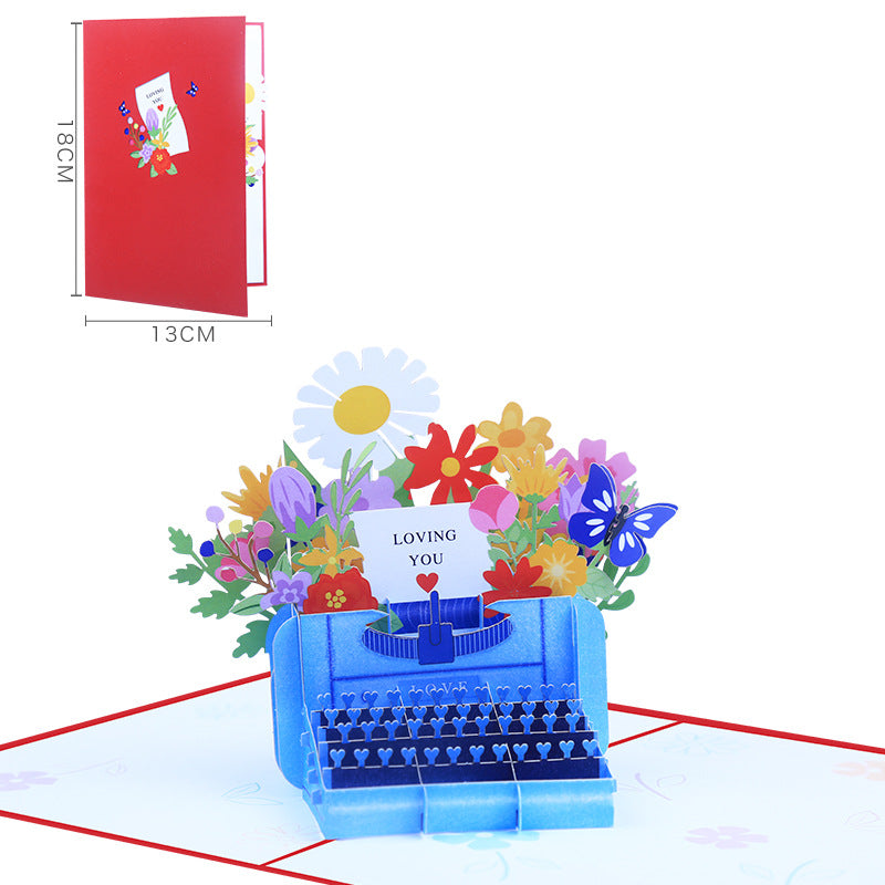 Flower Bouquet in Typewriter Pop Up Card