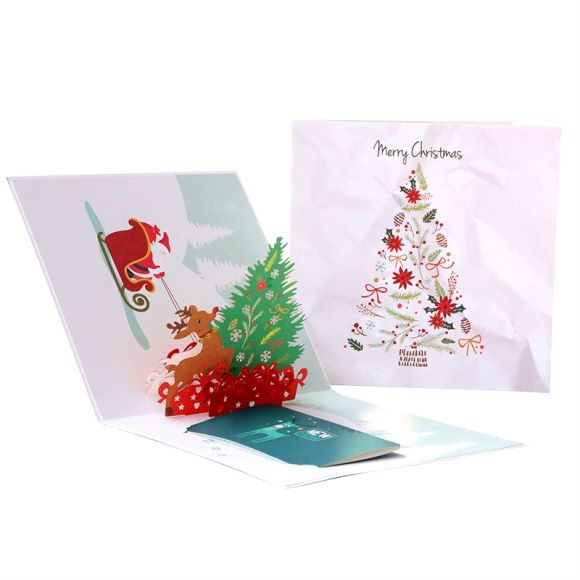 Colourful Santa in Sleigh Christmas Pop Up Card