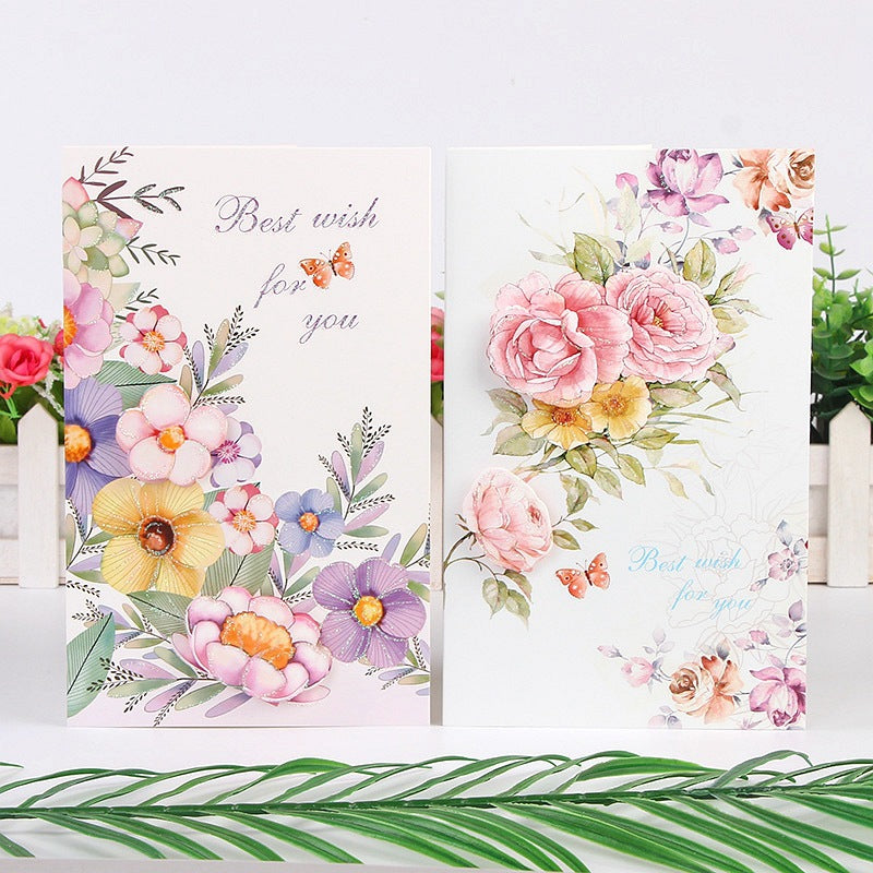 Best Wishes Greeting Cards - Vivid Flowers Series - Set of 8 Cards