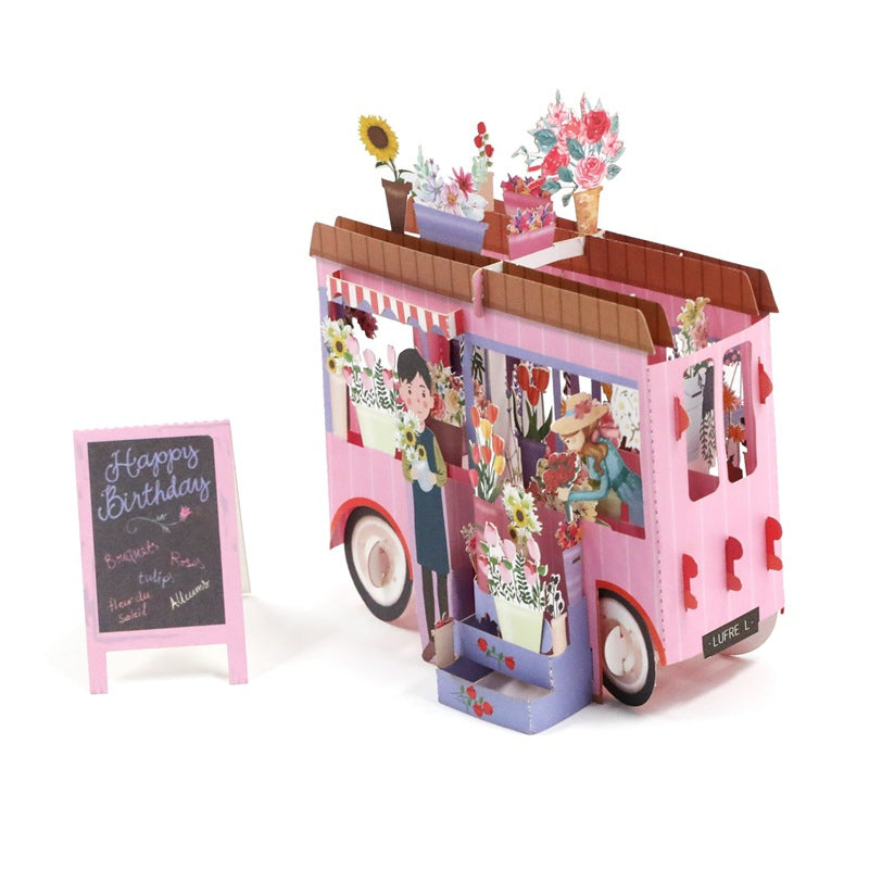 Pink Flower Truck 3D Birthday Card