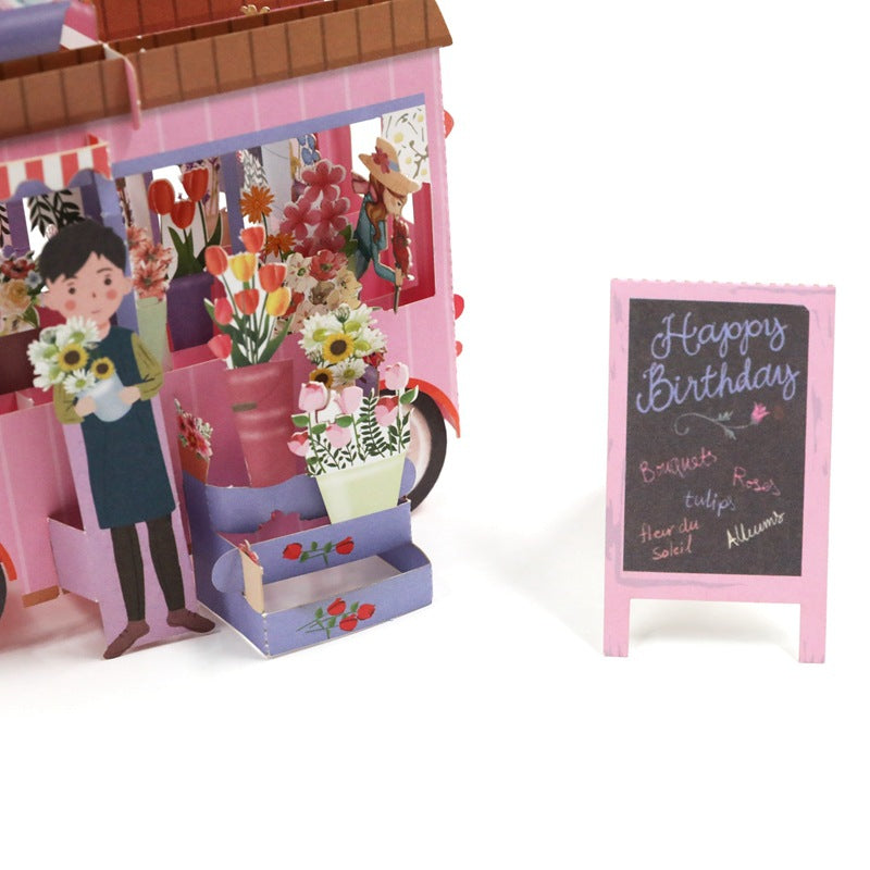 Pink Flower Truck 3D Birthday Card