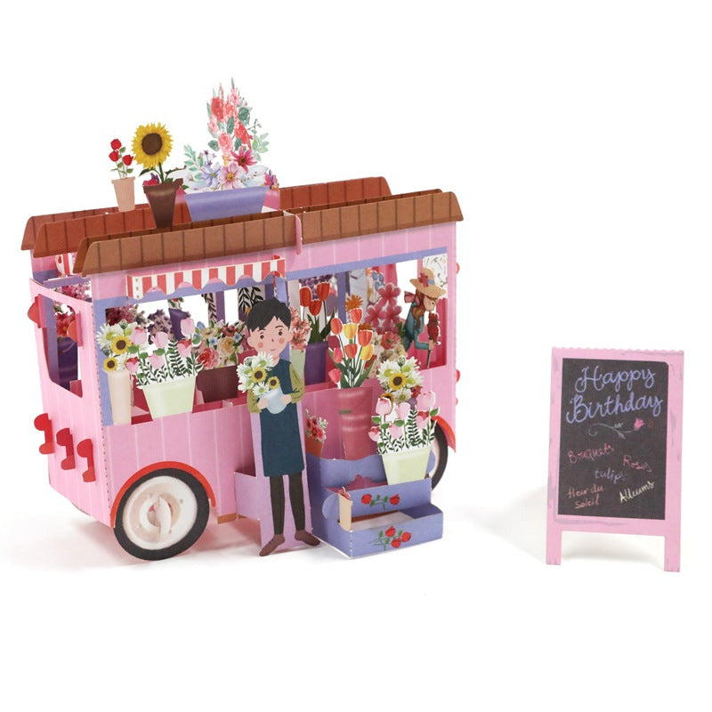 Pink Flower Truck 3D Birthday Card