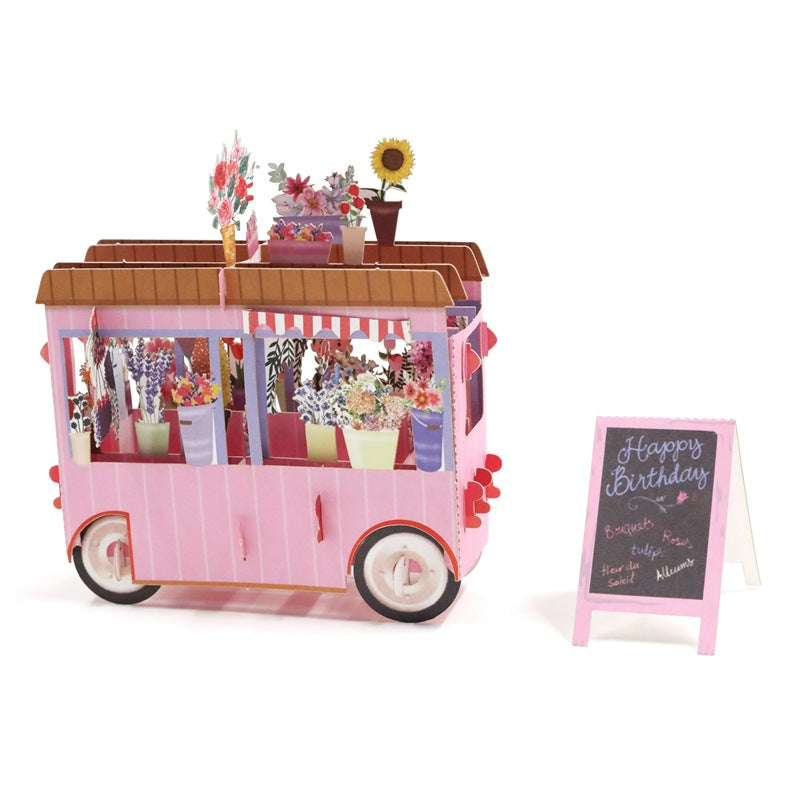 Pink Flower Truck 3D Birthday Card