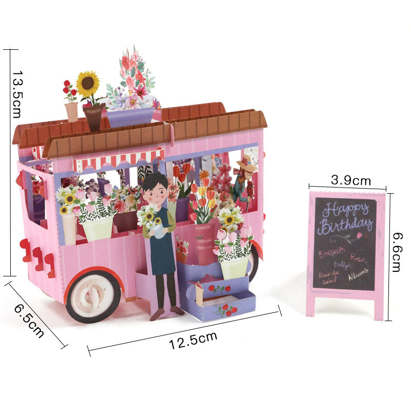 Pink Flower Truck 3D Birthday Card