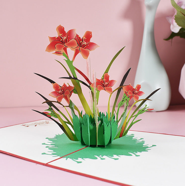 Red Daffodils Pop Up Card