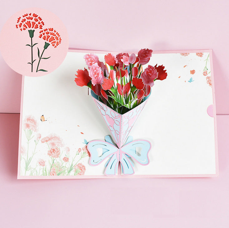 Red Carnation Flowers Pop Up Card | Birthday Card | 3D Card | Wedding | Valentines Day | Mothers Day | Gi