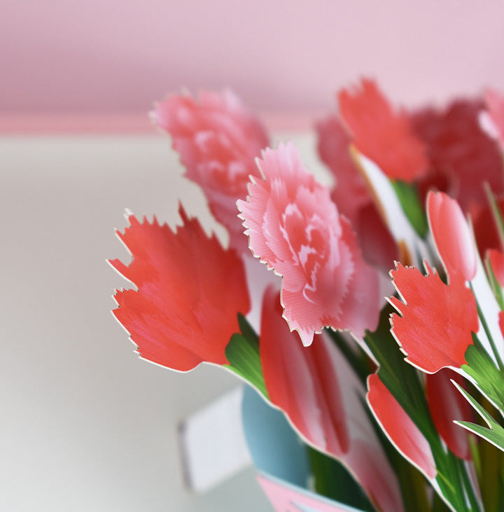 Red Carnation Flowers Pop Up Card | Birthday Card | 3D Card | Wedding | Valentines Day | Mothers Day | Gi