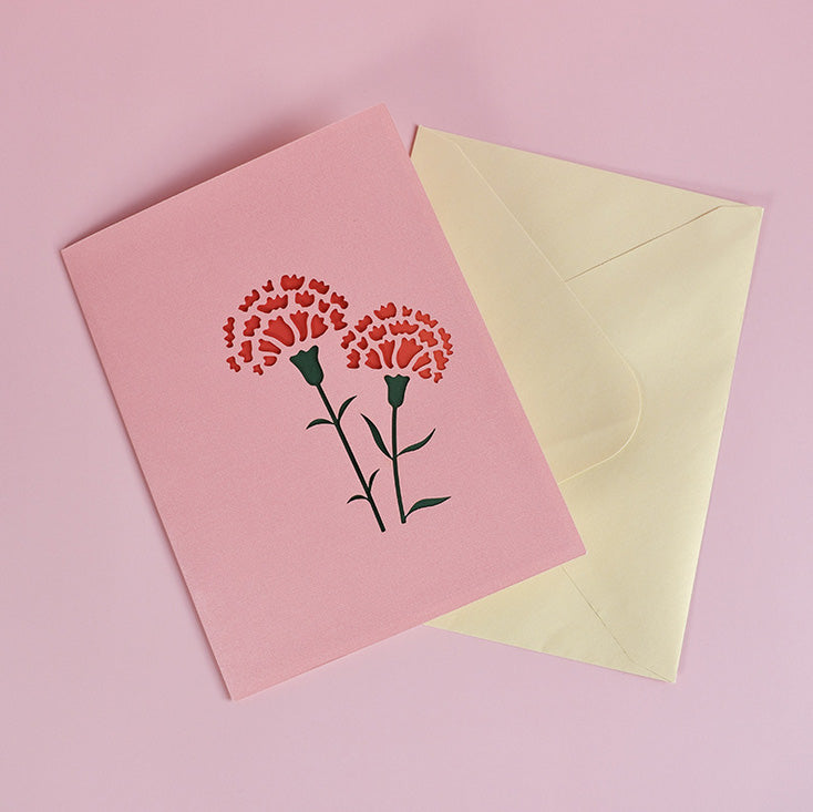 Red Carnation Flowers Pop Up Card | Birthday Card | 3D Card | Wedding | Valentines Day | Mothers Day | Gi