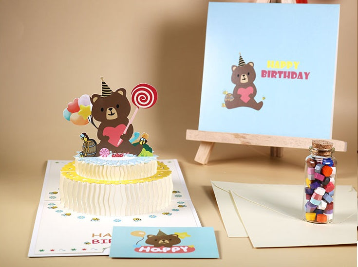 Teddy On a Cake | Teddy and Balloons | Pop Up Card | 2 Styles