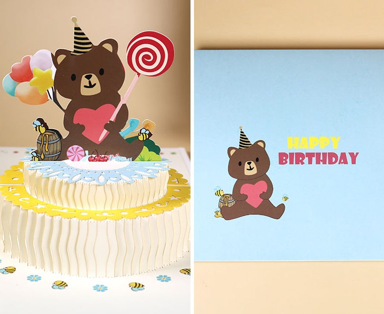 Teddy On a Cake | Teddy and Balloons | Pop Up Card | 2 Styles