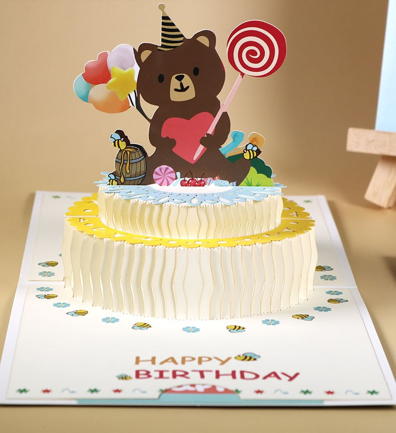 Teddy On a Cake | Teddy and Balloons | Pop Up Card | 2 Styles