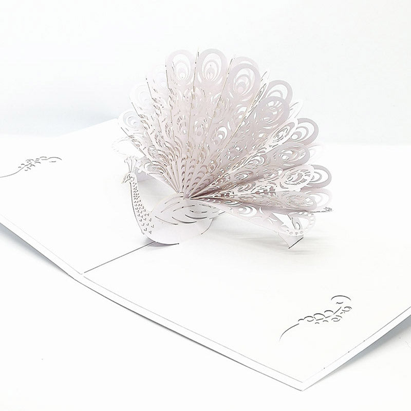 White or Colourful Peacock Pop Up Card | Birthday | Greeting Card | 3D Card