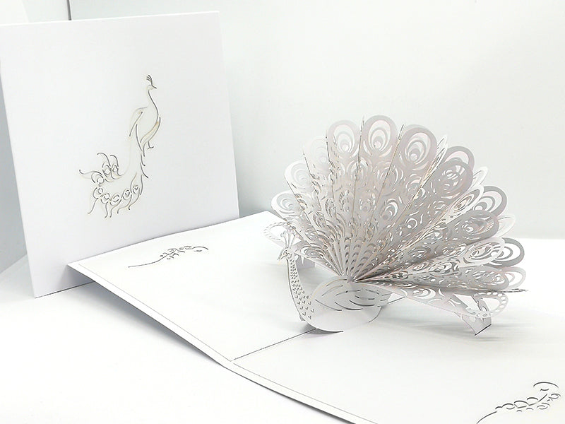 White or Colourful Peacock Pop Up Card | Birthday | Greeting Card | 3D Card