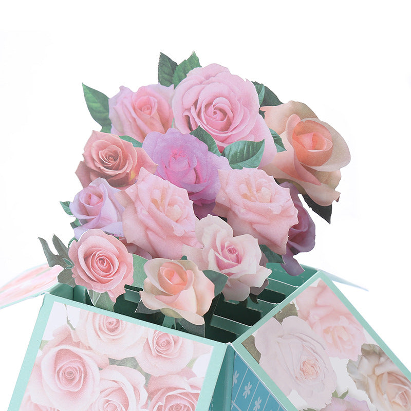 Pink Roses Box Pop Up Card