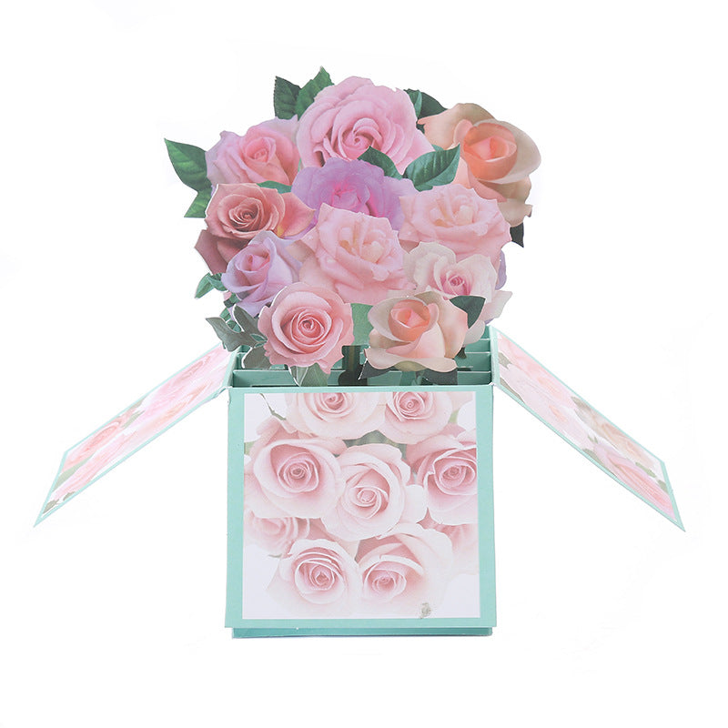 Pink Roses Box Pop Up Card