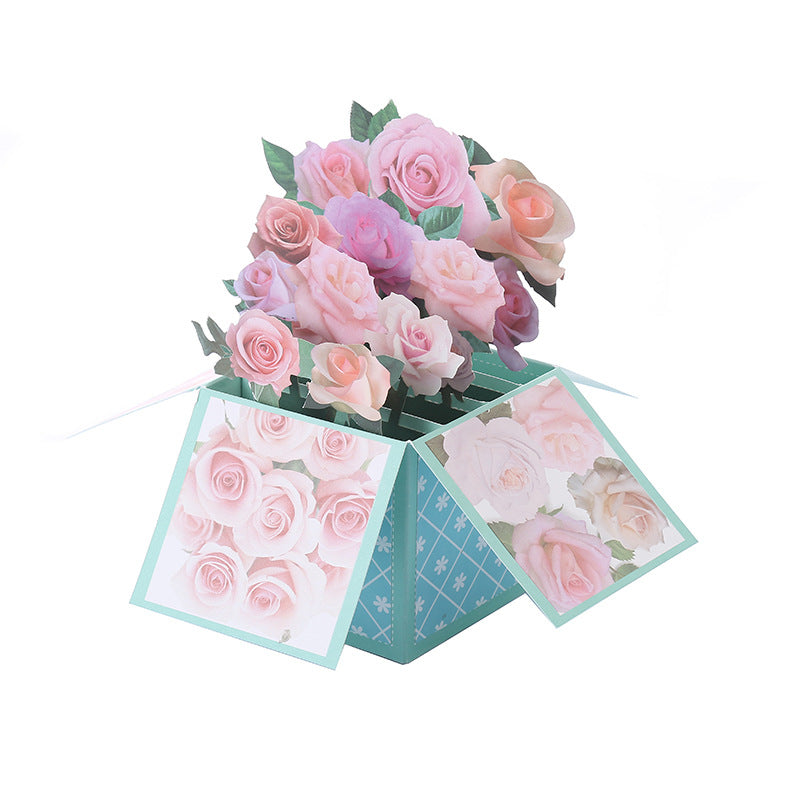 Pink Roses Box Pop Up Card