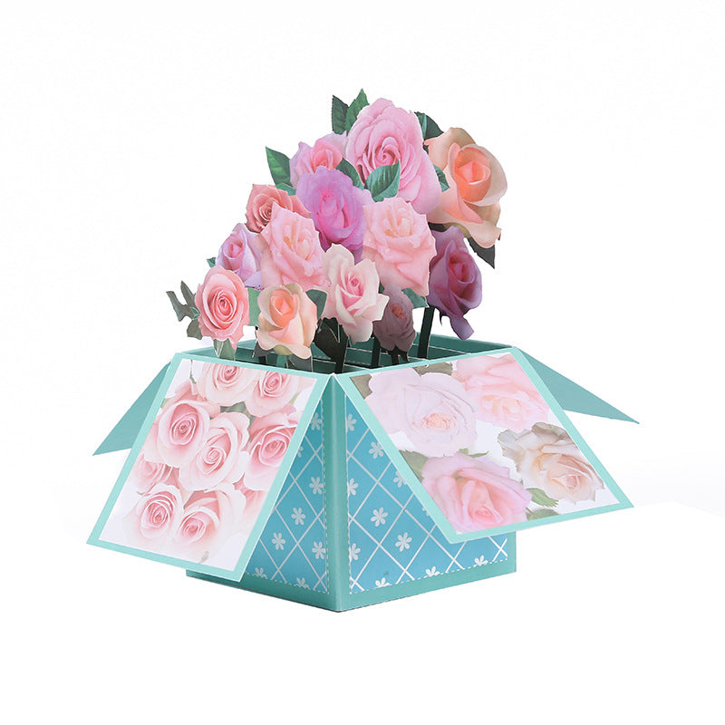 Pink Roses Box Pop Up Card