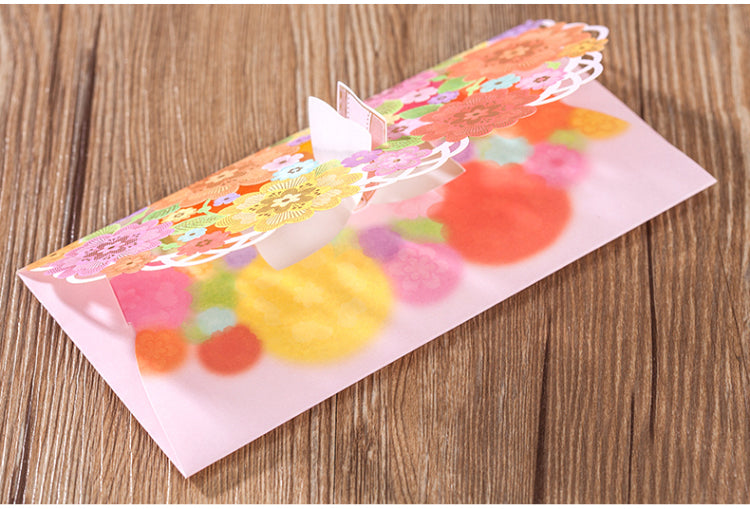 Pink decorative money envelope with colourful flowers opening | Wallet | Birthday Gift, Valentines Day, Wedding Present