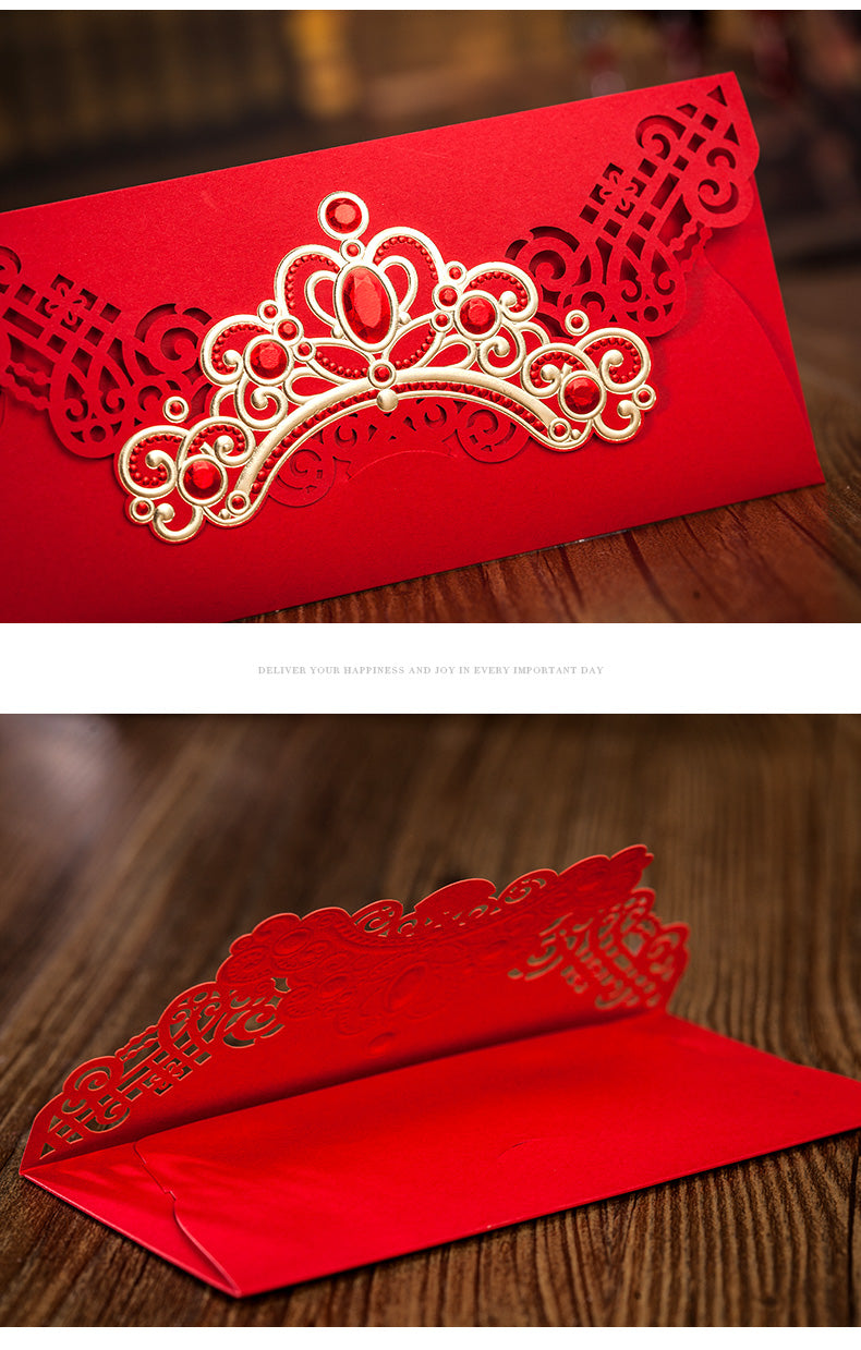 Red Money Envelope with Golden Diadem | Wedding Gift, Birthday Present | Money Wallet