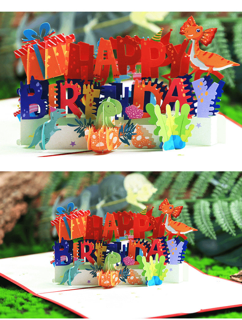 Colourful Birthday Pop Up Card, Birthday Card, 3D Card, Dinosaurs