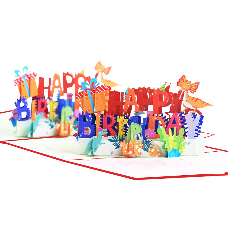 Colourful Birthday Pop Up Card, Birthday Card, 3D Card, Dinosaurs