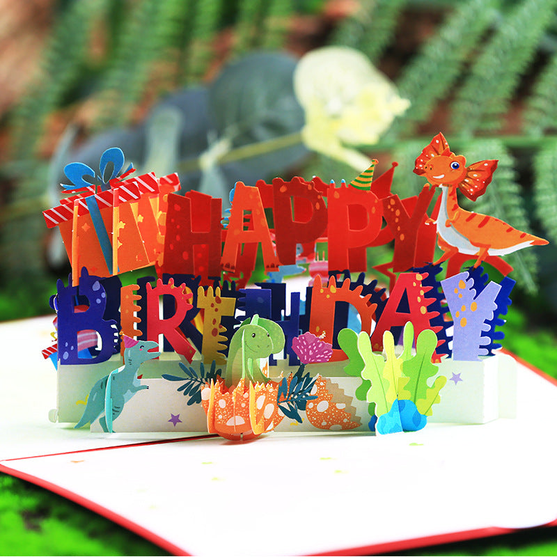 Colourful Birthday Pop Up Card, Birthday Card, 3D Card, Dinosaurs