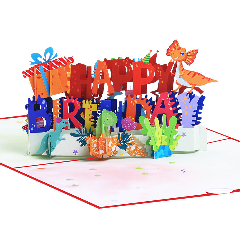 Colourful Birthday Pop Up Card, Birthday Card, 3D Card, Dinosaurs