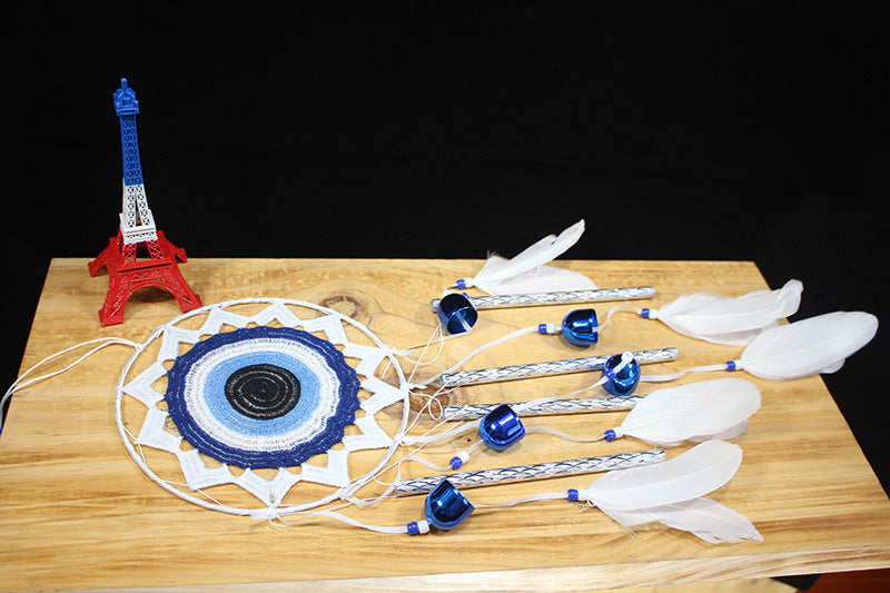 Dreamcatcher, Blue and White, 80cm Long, Macrame, Crochet