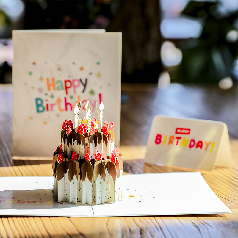Strawberry and Chocolate Birthday Cake Pop Up Card