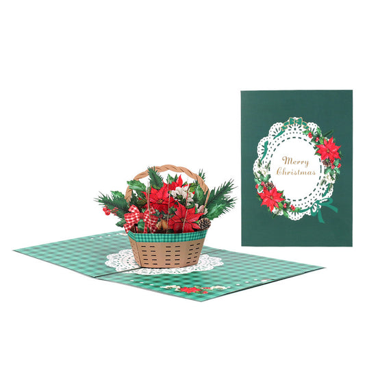 Christmas Flowers Basket Pop Up Card in Green