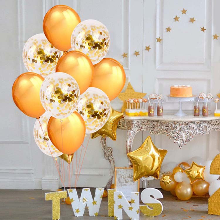 12 Inch Gold and Transparent Party Balloons Set - 10 Balloons