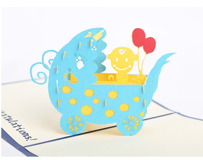 New Baby Funky Pop Up Card in Blue or Red