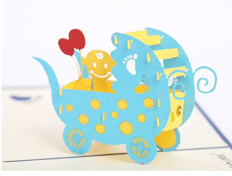 New Baby Funky Pop Up Card in Blue or Red