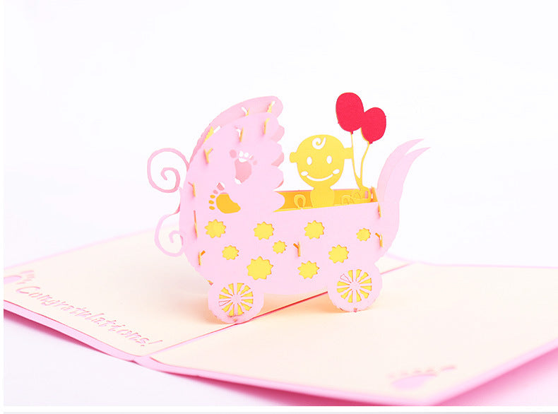 New Baby Funky Pop Up Card in Blue or Red