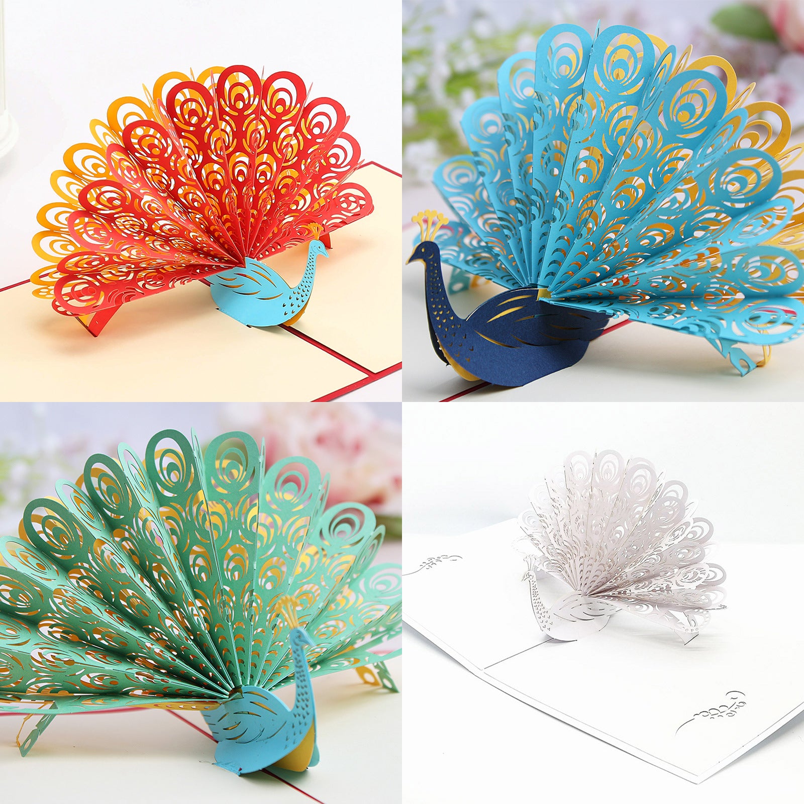 White or Colourful Peacock Pop Up Card | Birthday | Greeting Card | 3D Card