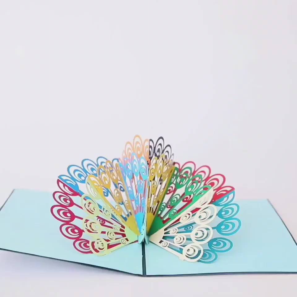 Colourful Peacock Pop Up Card - Q&T 3D Cards and Envelopes